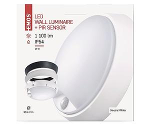 Emos ZM3231 Lampada da parete a LED e plafoniera con sensore di movimento, rotonda, IP54, impermeabile, 14 W, per esterni, balcone, cantina, garage, 1000 lm, bianco neutro 4000 K, diametro 21,5 cm