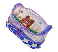 Emoshayoga Grande astuccio portapenne in stile cartone animato, in PVC trasparente, con cerniera, per studenti, scuola, ufficio, motivo orso, portatile, grande capacità, Multicolore, 60_x_180_cm