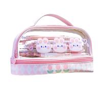 Emoshayoga Graziosa borsa trasparente impermeabile trasparente per matite con cerniera, graziosa borsa per cancelleria per studenti scolastici, trucco, coniglietto rosa da viaggio, Multicolore,
