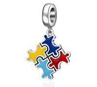 EMOSTAR Ciondolo in argento Sterling 925 con ciondolo a forma di puzzle, smaltato e perline per braccialetti, Argento sterling Argento Sterling smalto