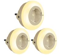 Emotionlite Nachtlicht Steckdose mit Dämmerungssensor LED Lampada da notte bambini Proteggi Auto/ON/OFF con Sensore Crepuscolare 3 Luminosità Regolabile Bianco caldo 2700K 3 PCS