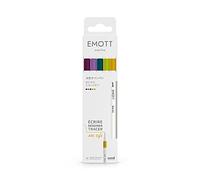 Emott - Uni Ball, set di 5 pennarelli Uni Mitsubishi dai colori retrò con punta fine 0,4 mm, scrivere, disegnare, tratteggiare con stile, blu, verde, orchidea, borgogna, giallo paglierino, verde mela