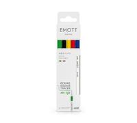 Emott - Uni Ball, set di 5 pennarelli Uni Mitsubishi dai colori vivace con punta fine 0,4 mm, per scrivere, disegnare, tratteggiare con stile, blu, giallo, rosso, verde, nero