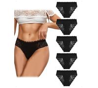 EMOTTOS 5 Pezzi Mutande Cotone Donna, Slip Donna Pizzo Senza Cuciture Comodi, Invisibili Slip Cotone Donne Hipster, Mutande Pizzo Senza Cuciture, Traspiranti Women Mutandine, Nero-B, S