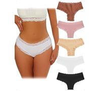 EMOTTOS 5 Pezzi Slip Donna Pizzo Cotone, Tanga Mutande Cotone Donna, Mutande Pizzo Morbido e Delicato sulla Pelle, Slip Donne Vita Media Traspirante, Women Mutandine con Tessuto a Coste, 5 Colori, L