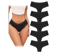 EMOTTOS 5 Pezzi Slip Donna Pizzo Cotone, Tanga Mutande Cotone Donna, Mutande Pizzo Morbido e Delicato sulla Pelle, Slip Donne Vita Media Traspirante, Women Mutandine con Tessuto a Coste, Nero-A, S
