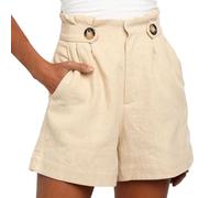 EMOTTOS Bermuda Pantaloncini Donna Estivi, Vita Alta Pantaloncini Corti con Tasche con Bottone Decorato, Casual Plissettata Pantaloni Shorts con Chiusura Loose Estivi, Albicocca XL