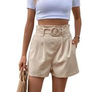 EMOTTOS Bermuda Pantaloncini Donna Estivi, Vita Alta Pantaloncini Corti Elasticizzata con Tasche con Cintura Rimovibile Casual Plissettata Pantaloni Shorts Loose Estivi, Albicocca L