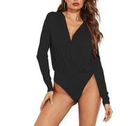 EMOTTOS Body sexy da donna, Slim Fit Cross V Wrap Leotard,Tuta morbida con top increspato, tuta sexy irregolare per donne (nero, S-XL)
