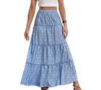 EMOTTOS Boho Lunga Gonne Chic, Lunga Stampata Elastico Elegante Vita Elastica, Floreale Gonna Estiva Abiti da, Spiaggia Sciolto Gonna Fluente Vacanze, Elegante Casual Gonna Lunga Donna, Blu M