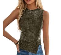 EMOTTOS Canotta Scintillante Y2K Donna, Canotta a Collo Alto Slim Fit in Tessuto Micro-Bouncy, Canotta Sexy Irregolare Senza Maniche Leggera ed Elastica, Top Casual Donna Feste estive, Oro, L