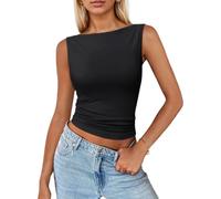 EMOTTOS Canotta Senza Maniche con Increspature, Y2K Canottiera Sexy Senza Spalline con Top Monospalla, Slim Fit Top per Partito Maglietta Tinta Unita Estiva Shirt per Donne, Nero, L