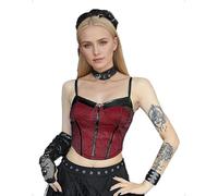 EMOTTOS Canotte da Donna con Scollo a V Gotico, Camicia Sexy in Pelle Patchwork Y2K, Canotta Senza Maniche in Pizzo per Halloween, Rosso, S