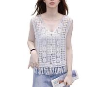 EMOTTOS Cardigan da Donna Senza Maniche con Scollo a V, Lavorato a Maglia con Orlo con Nappine e Bottoni, Coprispalle Estivo per Abiti da Sera e da Cocktail, Bianco, Taglia Unica