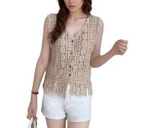 EMOTTOS Cardigan da Donna Senza Maniche con Scollo a V, Lavorato a Maglia con Orlo con Nappine e Bottoni, Coprispalle Estivo per Abiti da Sera e da Cocktail, Beige, Taglia Unica