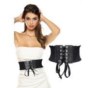 EMOTTOS Cintura Corsetto da Donna Elastica Larga, Cintura Sottoseno Stringata Corsetto Lacci Pelle Dettagli, Elastico Cinch Bustino Fusciacca con Bottoni a Pressione per Camicia Abiti Cappotto, Nero