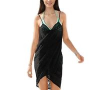 EMOTTOS Copricostume da Donna con Scollo a V in Pizzo, Miniabito da Spiaggia Senza Maniche all'Uncinetto con Spalline Regolabili, Tunica Poncho con Orlo Irregolare, Nero, Taglia Unica