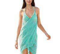 EMOTTOS Copricostume da Donna con Scollo a V in Pizzo, Miniabito da Spiaggia Senza Maniche all'Uncinetto con Spalline Regolabili, Tunica Poncho con Orlo Irregolare, Verde, Taglia Unica