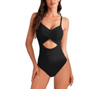 EMOTTOS Costume da Bagno Intero da Donna, Sexy Costume da Bagno Increspato con Doppio Scollo a V e Reggiseno, Costume da Bagno Intero Traforato ad Alta Elasticità con Increspature sul Ventre(08-S)