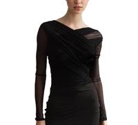 EMOTTOS Crop Top a Rete Avvolgente da Donna, Maglie Velati da Donna Y2K Slim Fit con Scollo a V, Camicia Aderente alla Pelle per Feste di Club Sexy Design Trasparente per Donna, Nero, L