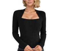 EMOTTOS Crop Tops a Maglia da Donna, Donna Y2K Tops Slim Fit Magliette Aperte Anteriori con Collo Quadrato, Moda Club Party Maglione a Maglia Basic per Donna, Nero, L