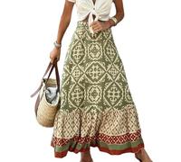 EMOTTOS Donna Boho Gonna, Lunga Stampata Alta Vita Elastica Floreale Gonna Gonne, Lunghe Estive Casual Vestito da Mare, Verde XL