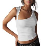 EMOTTOS Donna Canotta Tank Top, Canottiera Top Scollata Estiva Senza Maniche con Cinturino Irregolare, Camicette Tops Crop Top Casual Elegante Sexy Tinta Unita vestibilità Slim, Bianco M