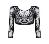 EMOTTOS Donna Coprispalle in Pizzo, Top Fronte Aperto con Scollo a V, Coprispalle a Rete Trasparente con Chiusura ad Occhiello, Bolero Floreale a Maniche Lunghe per Abiti, Cerimonia, Nero, XL