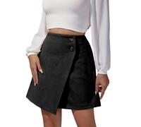 EMOTTOS Donna Gonna Corta in Finta Pelle Scamosciata, Avvolgente L'anca Minigonna Donna a Pieghe a Vita Alta e Stretta, A Linea Casual Cerniera Bottoni Abbellimento Finta Pelle Mini Gonna, S, Nero