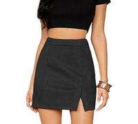 EMOTTOS Donna Gonna Corta in Finta Pelle Scamosciata, Avvolgente Sull'anca Minigonna Donna a Vita Alta con Spacco, A Linea Casual Cerniera Finta Pelle Mini Gonna, L, Nero