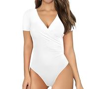 EMOTTOS Donna Sexy Wrap Bodysuit, Slim Fit Cross V Wrap Shirts, Soft Crop Top Bodysuit, Sexy Stripe Jumpsuit for Women, Black/White, M/L