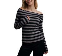 EMOTTOS Donna Slim Fit Crop Tops, Top alla Moda da Donna y2k a Righe Nere e Grigio T-Shirt Casual Monospalla a Manica Lunga Camicetta di Base Tee Tops, Nero L