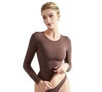 EMOTTOS Donna Y2K Crop Tops, Maglietta Manica Lunga Aderente doppiamente Foderata, Camicie Girocollo Slim Fit, Moda Skinny Y2K Maglietta Maniche Lunghe Donna (Nero/Grigio/Marrone/Champagne, S-L)