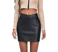 EMOTTOS Donne Gonna Pelle Corta, Avvolgere L'anca Vita a V e Navel-Gazing Gonna a Matita Stretto a Vita Alta, Linea A Casual Zip Ecopelle PU Minigonna Donna, S, Nero