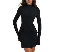 EMOTTOS Donne Lavoro Mini Dress, Cerniera Posteriore Abiti da Lavoro con Tasche, Bodycon Pencil Vestito con Maniche Svasate, Abito a Collo a Tartaruga per Ufficio Formale Affari, Nero, S