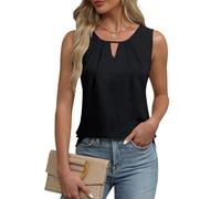 EMOTTOS Donne Top Senza Maniche con Increspature, Canottiera Estiva Casual con Scollo a V, Canottiera con Orlo Curvo e Orlo Arrotolato(Black-S)