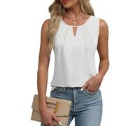 EMOTTOS Donne Top Senza Maniche con Increspature, Canottiera Estiva Casual con Scollo a V, Canottiera con Orlo Curvo e Orlo Arrotolato(White-S)