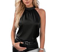 EMOTTOS Gilet da Donna, Gilet Casual in Raso Senza Spalline, Canotta Senza Maniche per Donne, Canottiera di Base Ruched Eleganti Tank Tops, Nero, S