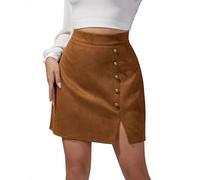 EMOTTOS Gonna Corta Ecopelle Scamosciata Donna Tubino Sexy Spacco Laterale Cintura Vita Alta Mini Zip e Bottoni Decorativi in Metallo, Linea A Slim Fit Casual Feste Festival, S, Marrone