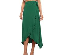 EMOTTOS Gonna Lunga Allacciata in Un Unico Pezzo, Sexy Boho Gonne Midi a Vita Alta per Le Donne, Boemia A-Line Design Irregolare Ruffle Spacco Hem Flowy Gonna, Verde, S