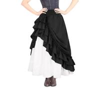 EMOTTOS Gonna Lunga Nera, Donna Gonna Medievale con 2 in 1 Design, Halloween Vittoriana Linea ad A Gonne con Tasche, Lunga Vintage a Vita Alta con Volant e Doppio Strato Gonna, Nero M