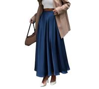 EMOTTOS Gonna Lunga Satin, A Vita Alta in Raso Elasticizzato, Gonna Lunga Casual in Raso Tinta Unita per L'Estate, Le Vacanze E L'uso Quotidiano, Blu L