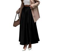 EMOTTOS Gonna Lunga Satin, A Vita Alta in Raso Elasticizzato, Gonna Lunga Casual in Raso Tinta Unita per L'Estate, Le Vacanze E L'uso Quotidiano, Nero XL