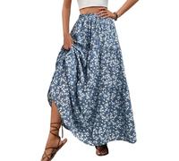 EMOTTOS Gonna Lunghe Estive Donna, Abito Boho Stampato Lungo Motivo, Floreale Casual Vita Alta Elasticizzato Gonne Swing Ballo Casual Estate Vacanza Vestito, Blu S