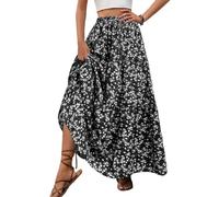 EMOTTOS Gonna Lunghe Estive Donna, Abito Boho Stampato Lungo Motivo, Floreale Casual Vita Alta Elasticizzato Gonne Swing Ballo Casual Estate Vacanza Vestito, Nero L