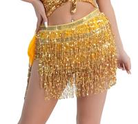 EMOTTOS Gonna Paillettes Donna con Nappe e Frange, Brillantinata per Rave, Danza del Ventre, Festival (Oro)