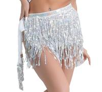 EMOTTOS Gonna Paillettes Donna, Glitter con Nappe e Frange, Brillantinata per Rave Danza del Ventre Belly Dance Festival per Donne Ragazze (Argento)