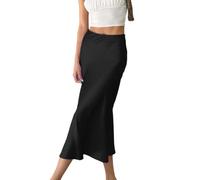EMOTTOS Gonna Raso Lunga da Donna, Vita Alta Gonne Satin Midi, Alta qualità Casual Cerniera A Line Avvolgente Sull'anca Leggera Midi Donna Gonna, M, Nero