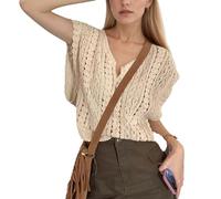 EMOTTOS Maglia Senza Maniche con Scollo a V da Donna, Maglietta Bohémien con Cut-out, Copricostume Estivo per Abiti da Sera e da Cocktail, Beige, Taglia Unica