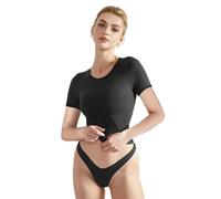 EMOTTOS Magliette Corte di Base da Donna, Casual Y2K Sleeve Crop Top, Camicia Girocollo Slim Fit doppiamente Foderata, Moda Skinny Y2K Tee Shirt（Nero-S）